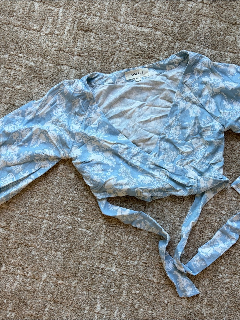 l*space Light Blue Floral Wrap Top with Tie